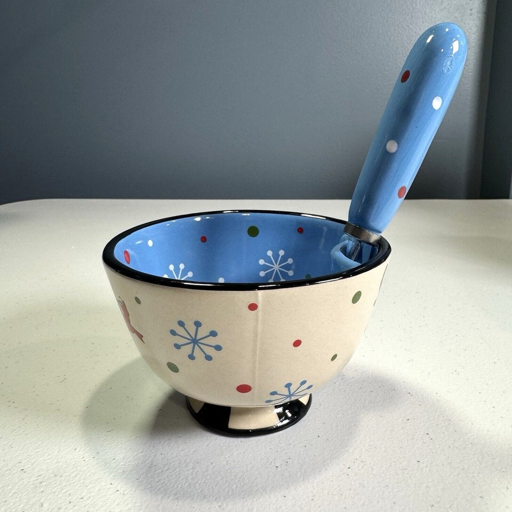 Temptations By Tara, Christmas Reindeer Appetizer Bowl with Knife Spreader Set - Picture 4 of 14